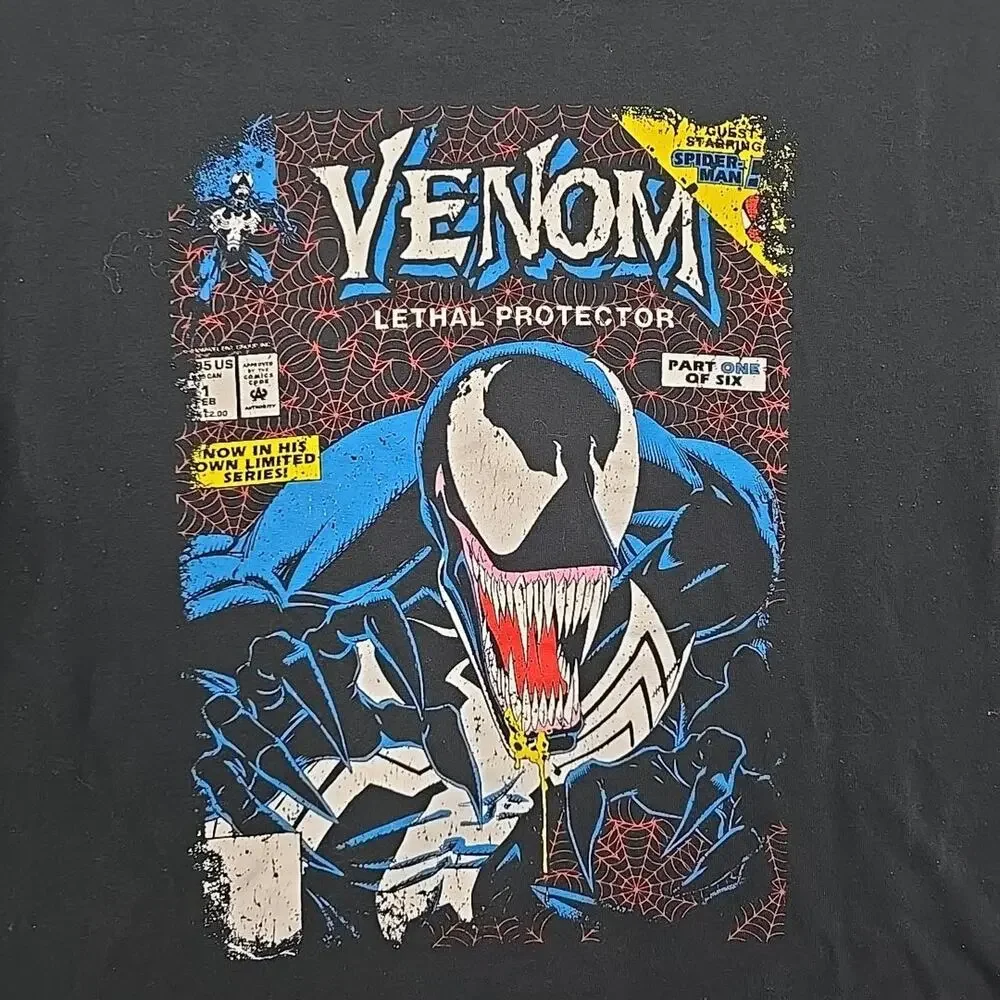 Spiderman Marvel Venom Shirt Mens Large Lethal Protector Comic Book Cover Black